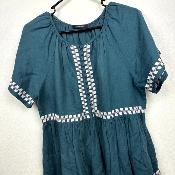 Madewell Embroidered Linen-Blend Flutter-Sleeve Mini Dress Small - Picture 4 of 7
